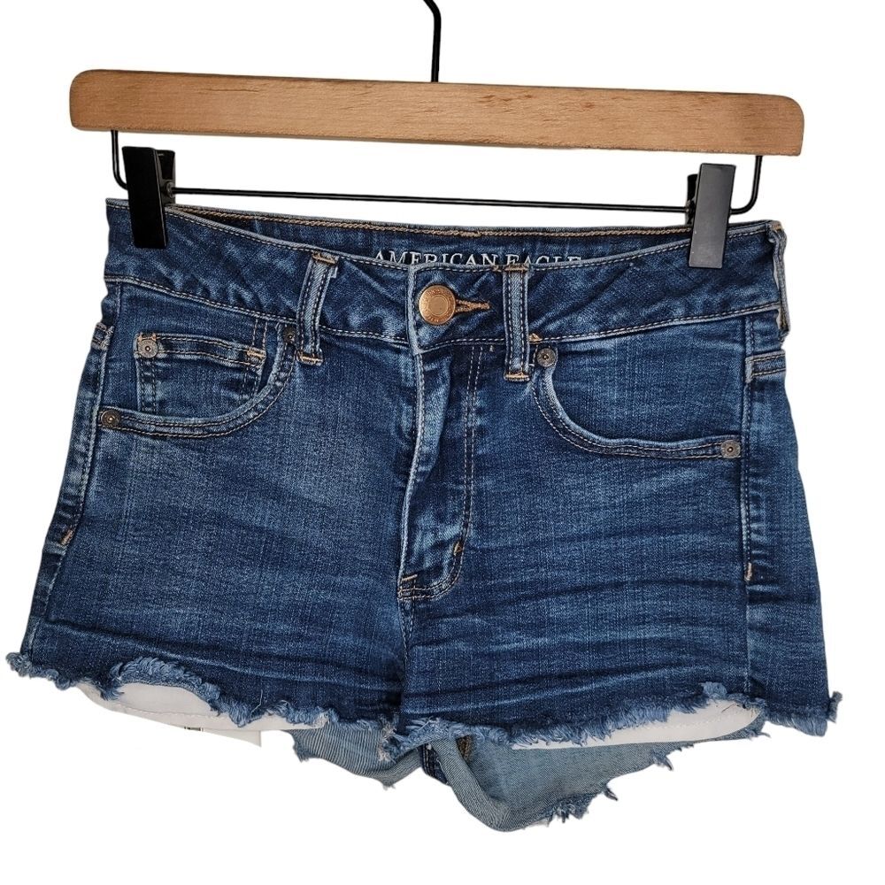American Eagle AEO Super Stretch hi-rise shortie jean shorts size 4